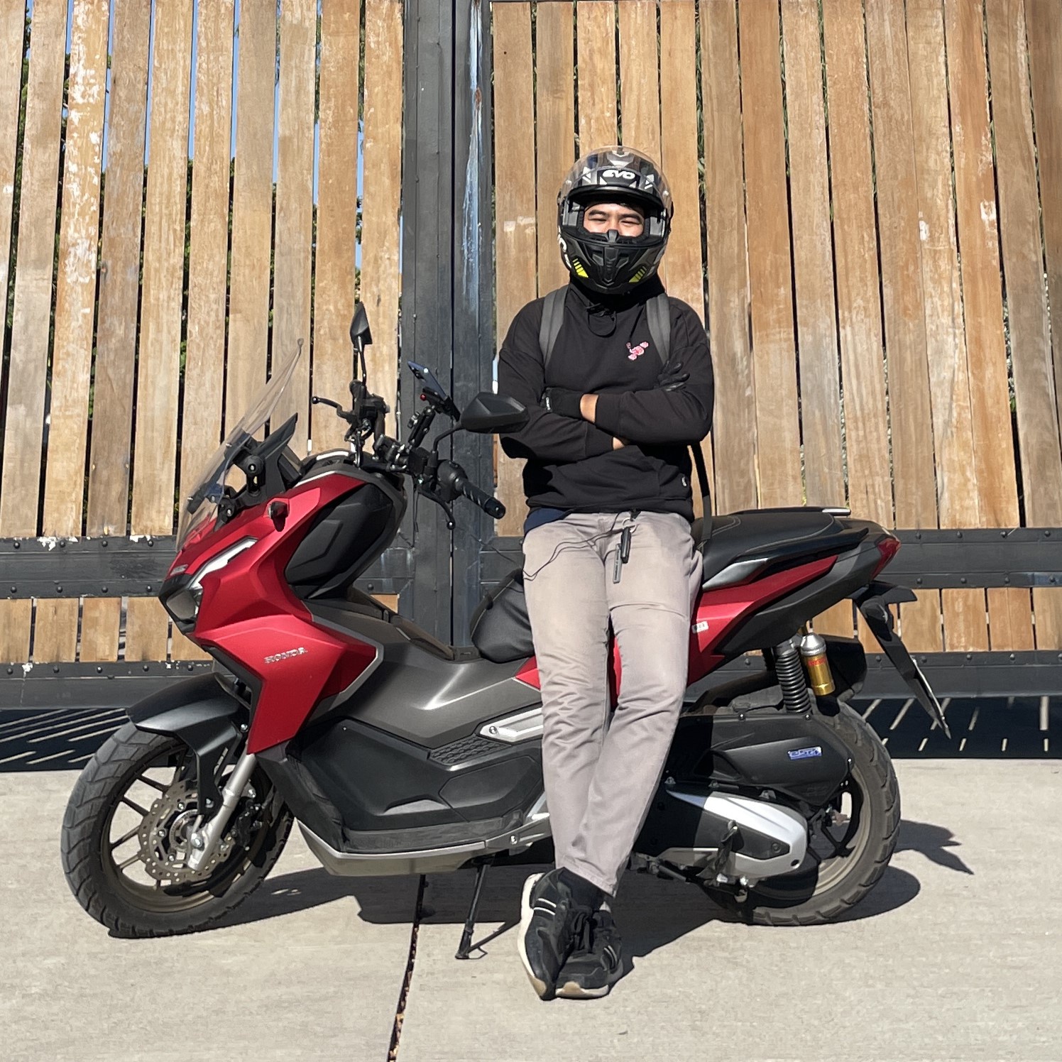 Felix Ebasco Jr. sitting on a motorcycle